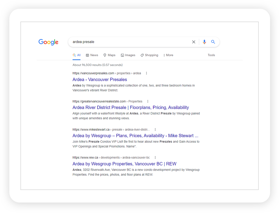 Screenshot showing "ardea presale" keyword ranking #2 Screenshot showing "ardea presale" keyword ranking #2